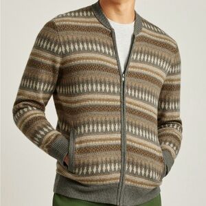 Bonobos Sweater Bomber Jacket Sandy Fair Isle Knit Size Medium M Wool Alpaca